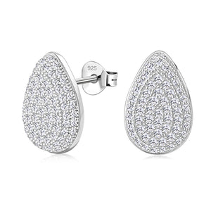 925 Sterling Silver White Clear CZ Teardrop Stud Earrings Pendant Necklace Set