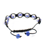 Blue Black White CZ Cord Macrame Beaded Star of David Israel Flag Bracelet