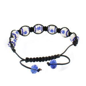 Blue Black White CZ Cord Macrame Beaded Star of David Israel Flag Bracelet
