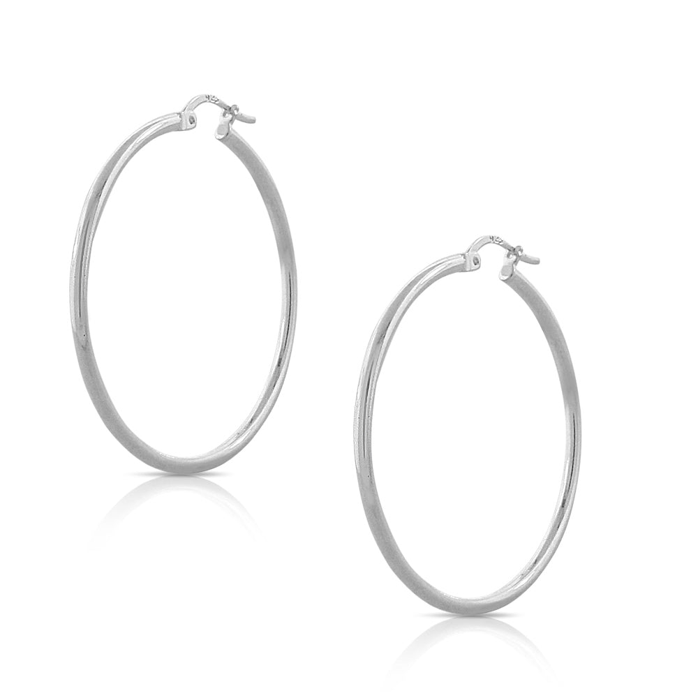 Sterling Silver Round Hoop Earrings, 1.50"