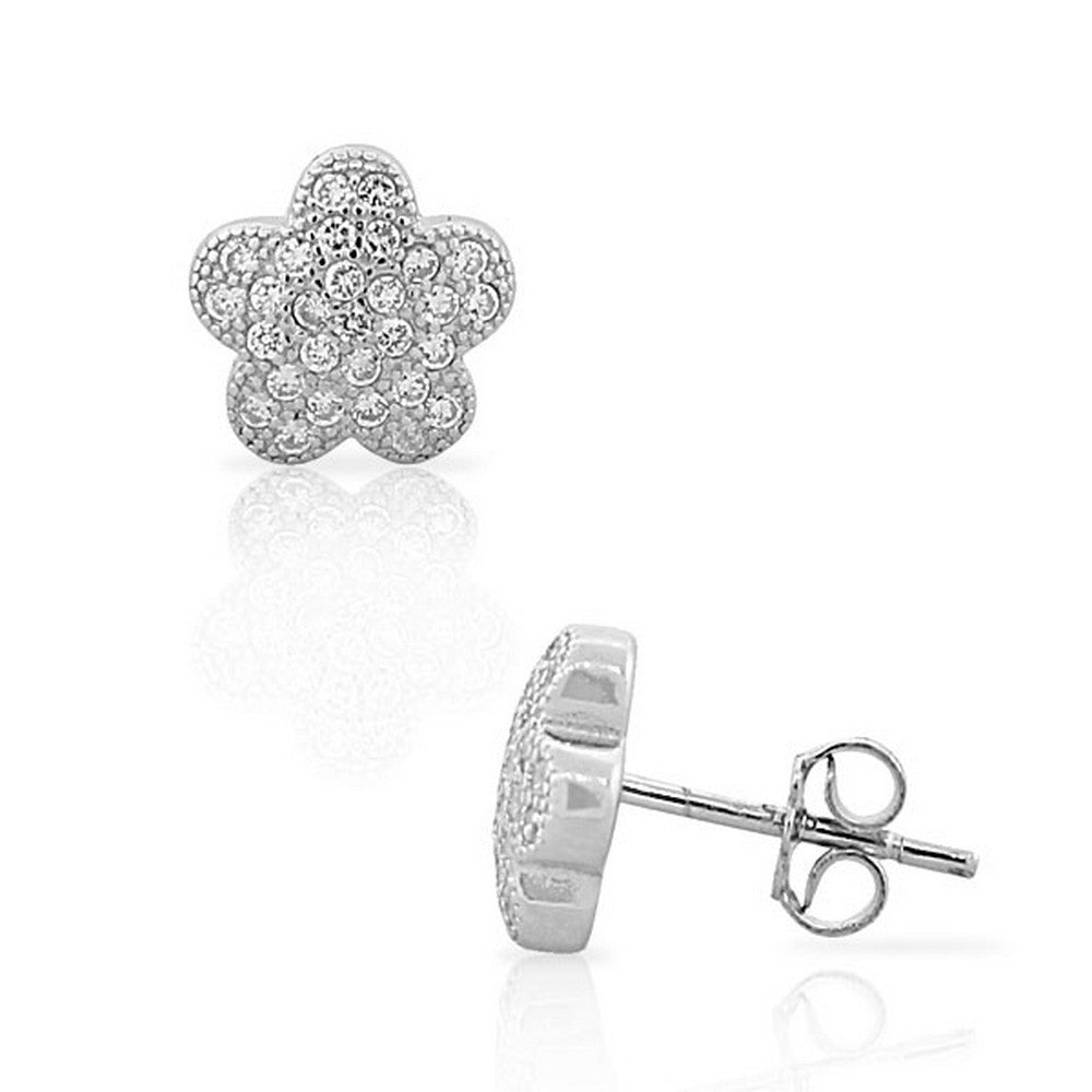 925 Sterling Silver White CZ Clover Flower Small Womens Girls Stud Earrings