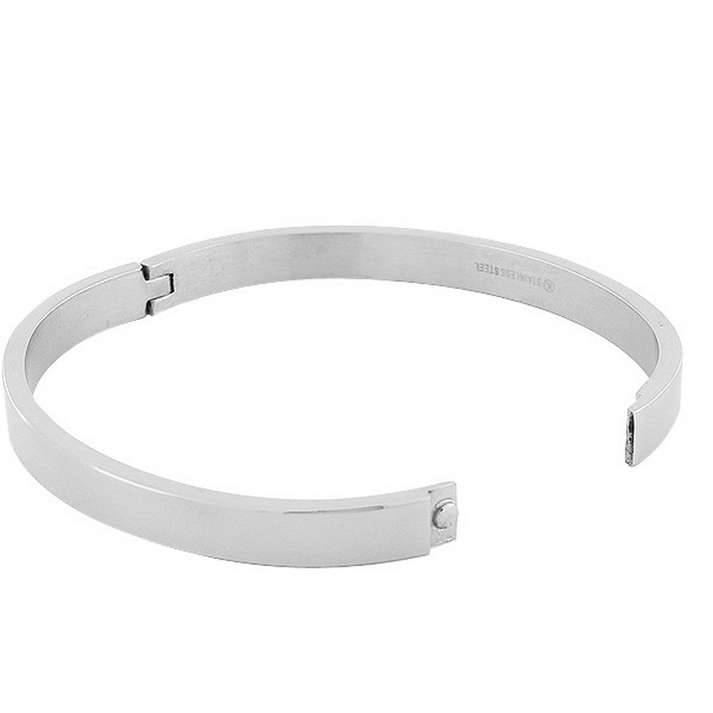 Stainless Steel White CZ Cross Bangle Bracelet