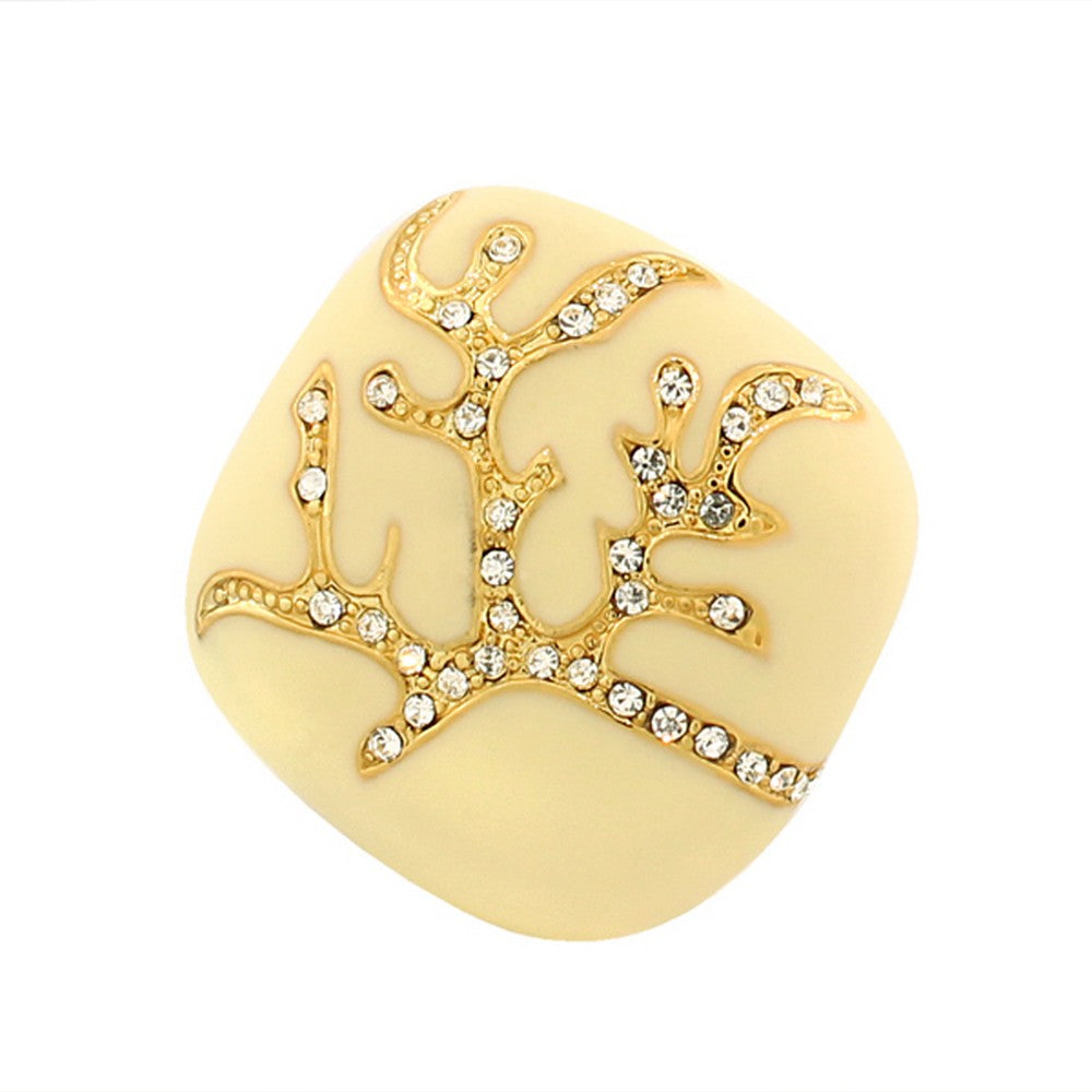 My Daily Styles Fashion Alloy Yellow Gold-Tone White Ivory-Tone Clear CZ Statement Cocktail Ring