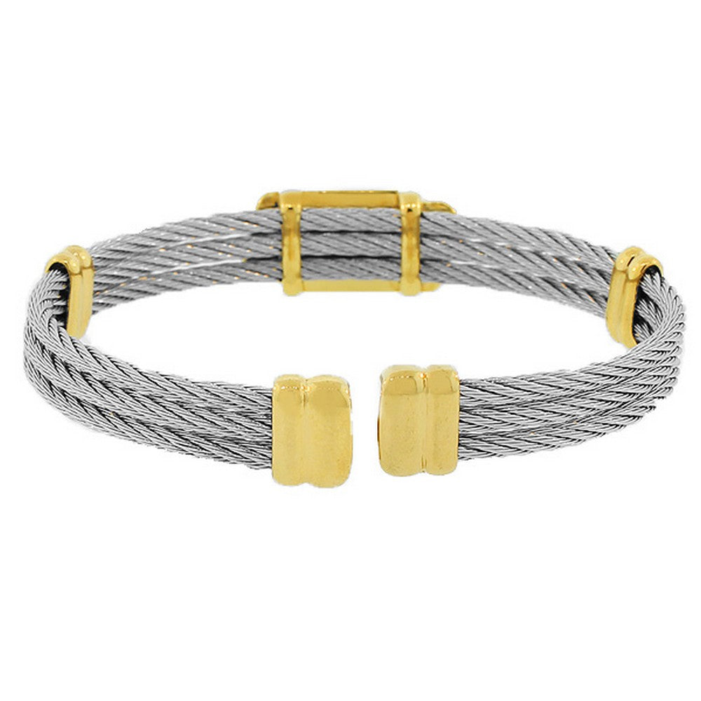Stainless Steel Two-Tone Open End Bangle Bracelet