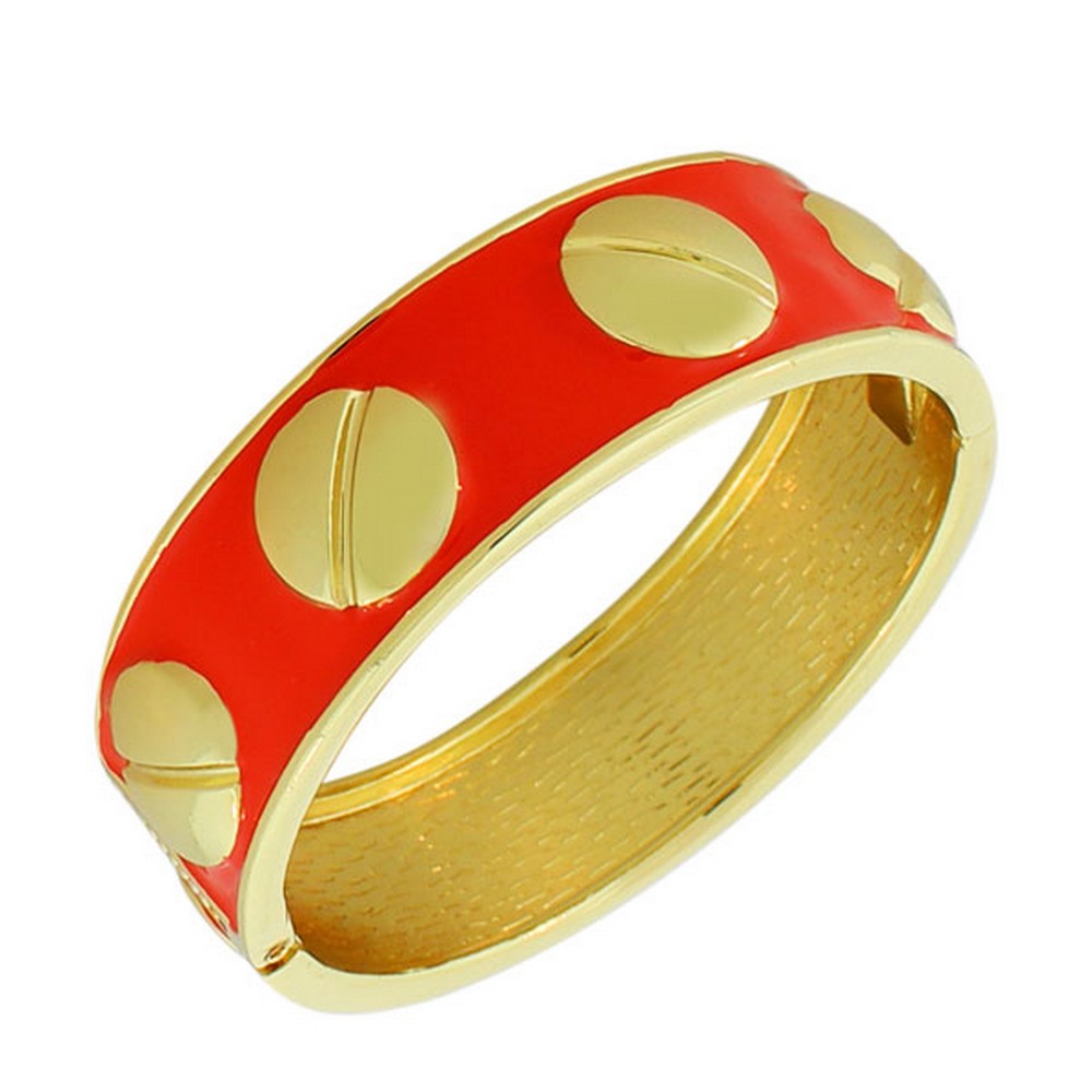 Fashion Alloy Yellow Gold-Tone Red Orange Enamel Bangle Bracelet