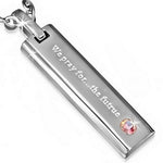 Stainless Steel Silver-Tone Pink CZ We Pray for the Future Pendant Necklace