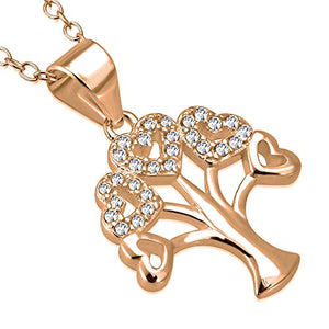 925 Sterling Silver Yellow Gold-Tone White Clear CZ Love Heart Tree of Life Pendant Necklace