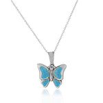 925 Sterling Silver Blue Enamel Glitter Butterfly Charm Pendant Necklace