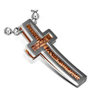 Stainless Steel Rose Gold Silver Two-Tone Religious Latin Cross Pendant Necklace