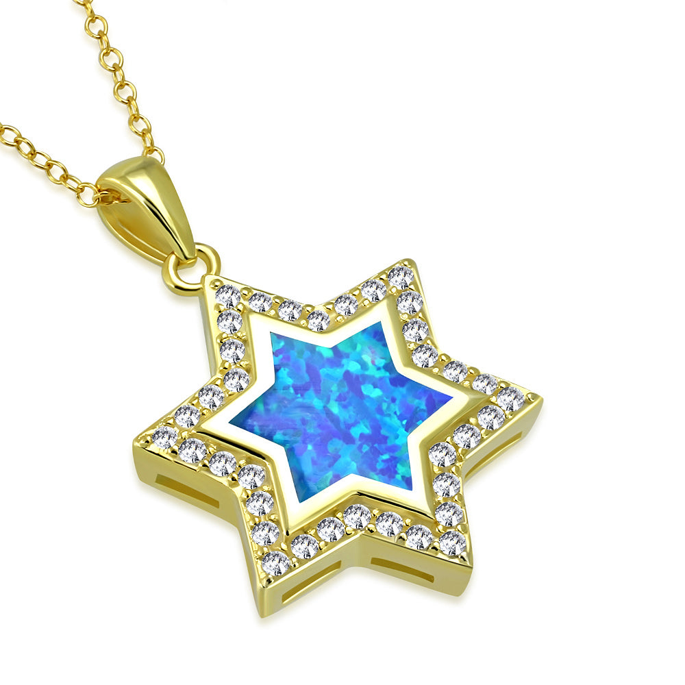 Opal Jewish Star of David Pendant