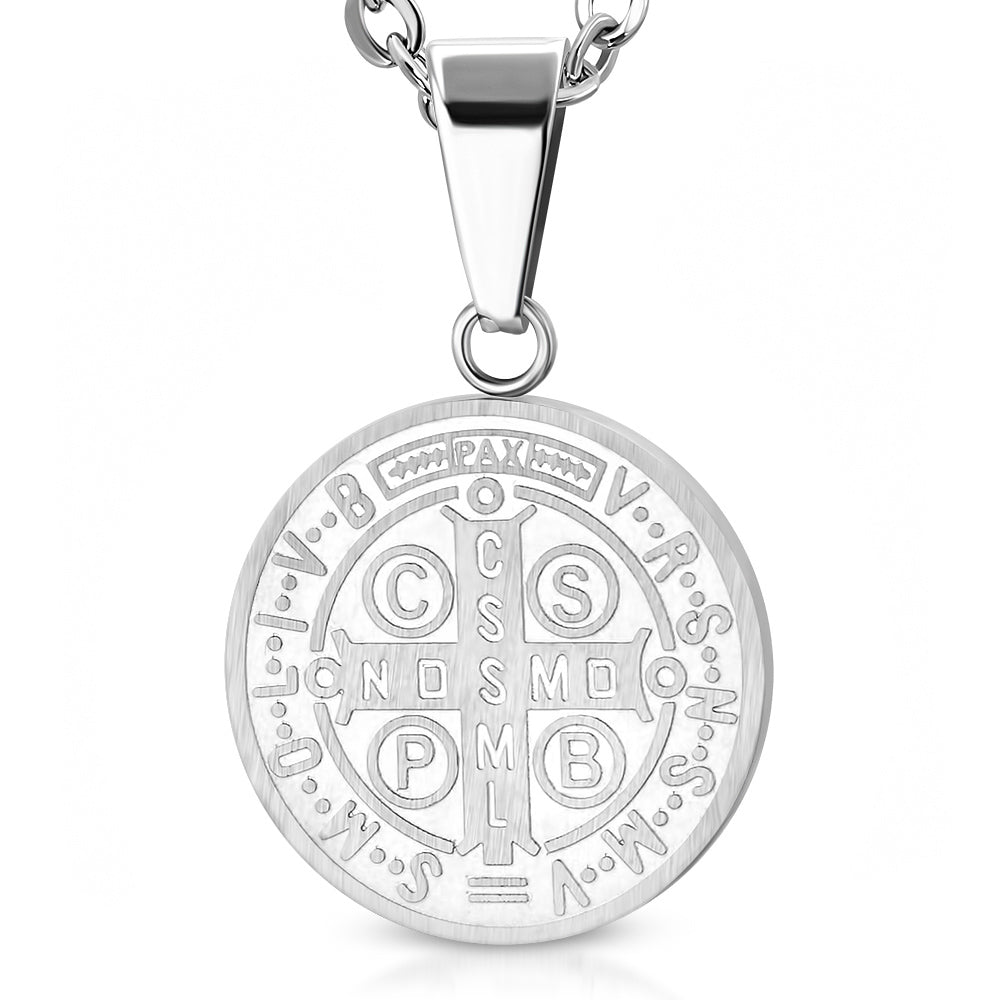Stainless Steel Religious Charm Circle Cross Pendant Necklace