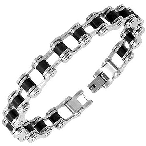 Stainless Steel Silver-Tone Link Bike Chain Mens Bracelet