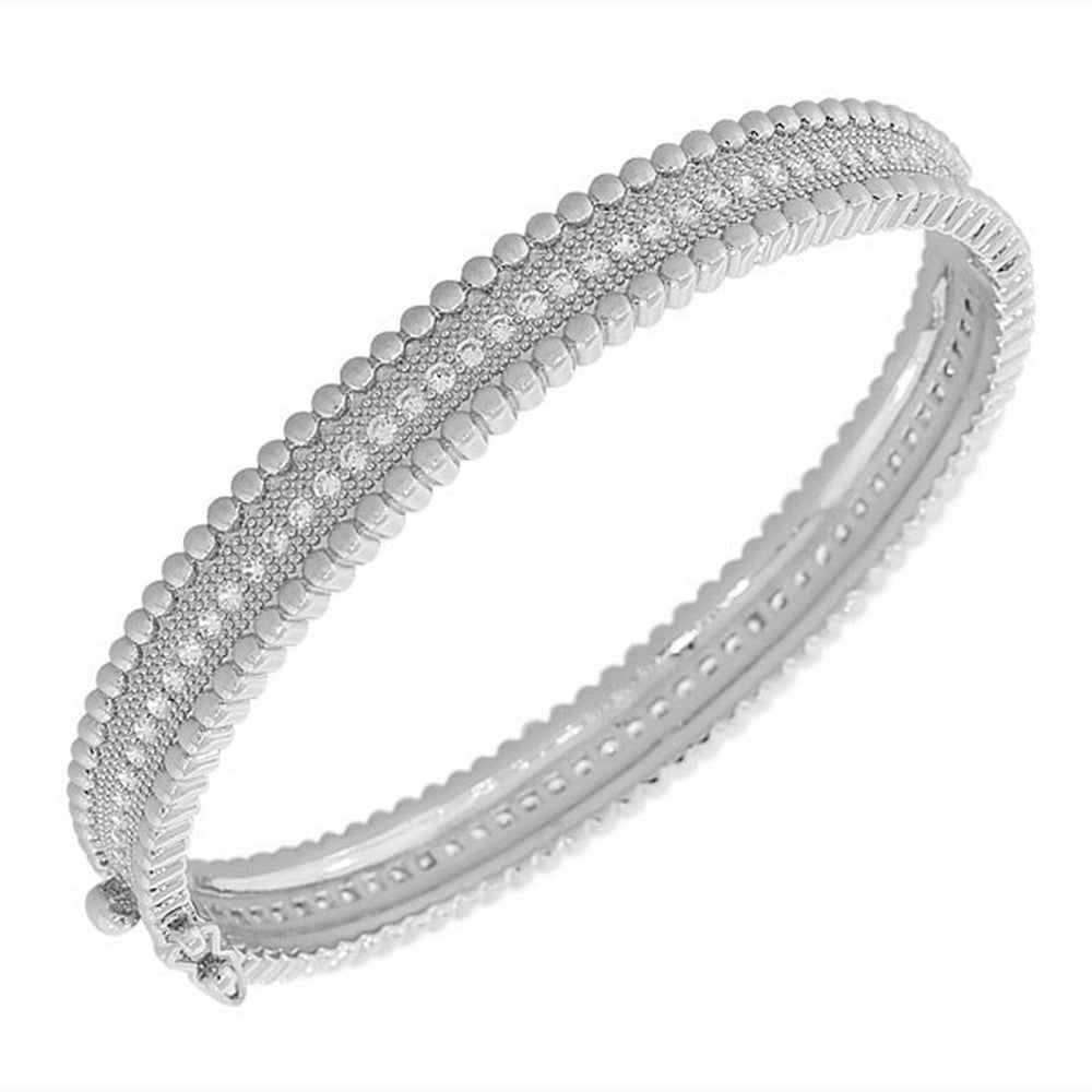 Fashion Alloy Silver-Tone White CZ Filigree Bangle Bracele