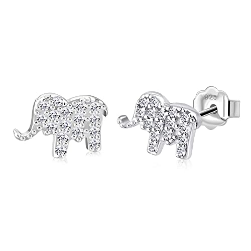 My Daily Styles 925 Sterling Silver Women's Girls Small CZ Elephant Stud Earrings