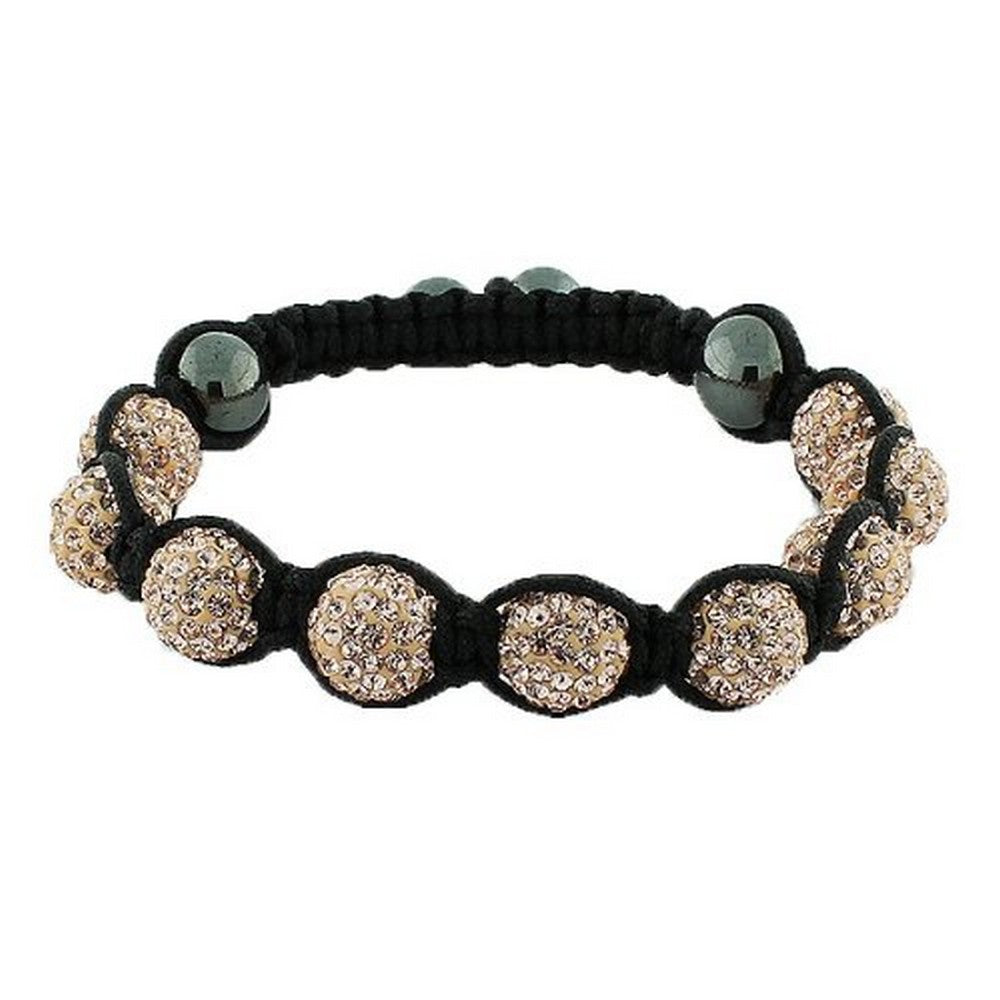 Light Pink Beige CZ Black Cord Adjustable Macrame Bracelet
