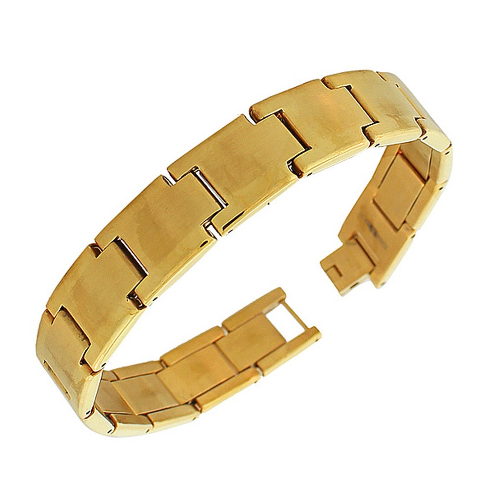 Stainless Steel Yellow Gold-Tone Polished Matte Men's Link Chain Bracelet