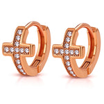 925 Sterling Silver CZ Cross Religious Hoop Huggie Womens Earrings
