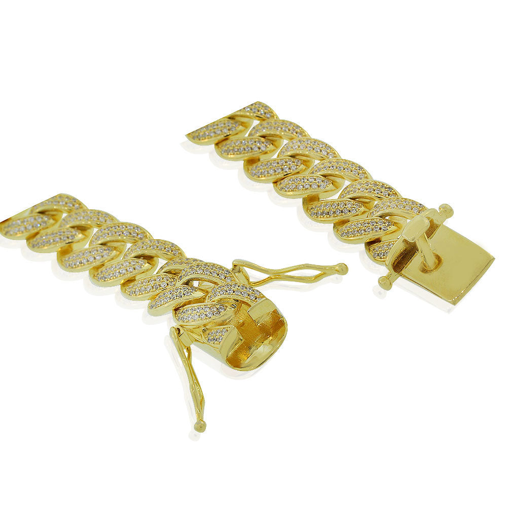 My Daily Styles Men's 925 Sterling Silver Yellow Gold Tone CZ Cuban Link Bracelet - 12MM Width, 8.5"