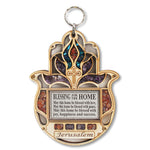 Wooden Hamsa Blessing Home - Good Luck Jerusalem Wall Decor Simulated Gemstones with Cross Design
