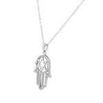 925 Sterling Silver Womens Hamsa Star of David White CZ Pendant Necklace
