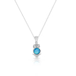 925 Sterling Silver Blue Turquoise-Tone Simulated Opal White CZ Owl Pendant Necklace