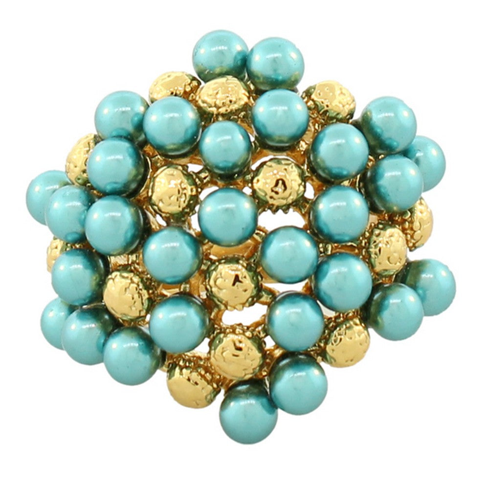 My Daily Styles Fashion Alloy Yellow Gold-Tone Turquoise-Tone Beads Statement Cocktail Ring