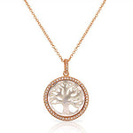 925 Sterling Silver Simulated Mother of Pearl CZ Tree of Life Classic Pendant Necklace