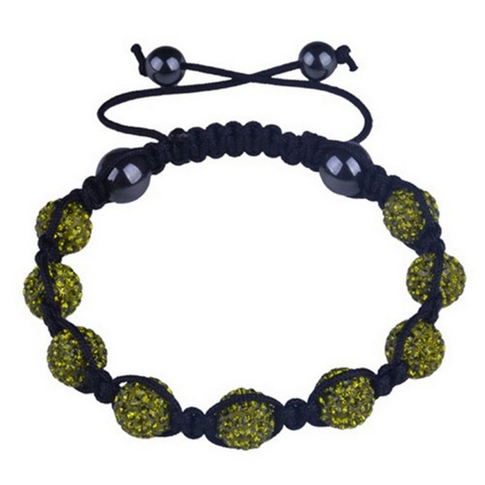 Green CZ Black Cord Adjustable Macrame Bracelet