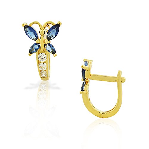 Sterling Silver Yellow Gold White Sapphire Blue CZ Butterfly Hoop Huggie Small Earrings