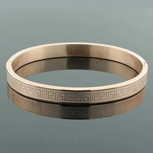 Stainless Steel Rose Gold-Tone Greek Key Bangle Bracelet