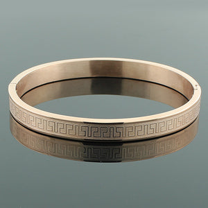 Stainless Steel Rose Gold-Tone Greek Key Bangle Bracelet