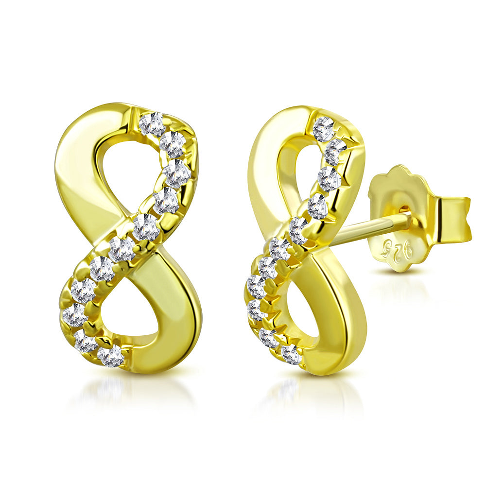 925 Sterling Silver White CZ Stud Infinity Women and  Girls Stud Earrings