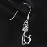 925 Sterling Silver Cat Simulated Gemstone Drop Dangle Earrings
