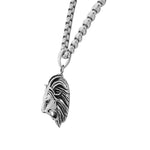 Stainless Steel Silver-Tone Lion Head King Animal Large Mens Pendant Necklace, 24"