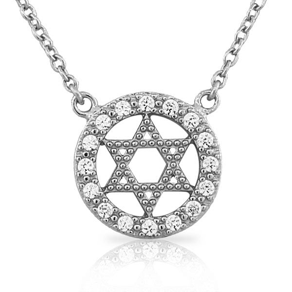 925 Sterling Silver Rose Gold-Tone Jewish Star of David White Clear CZ Pendant Necklace