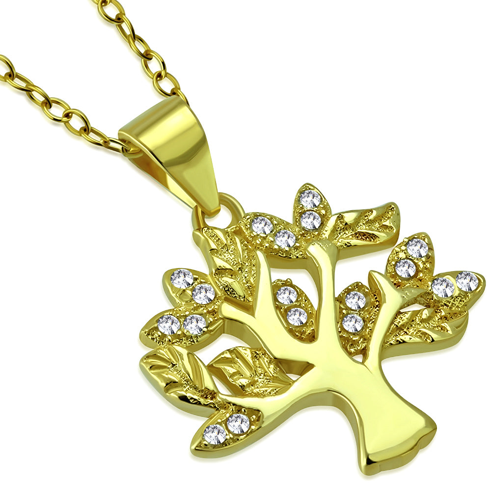 925 Sterling Silver White Clear CZ Tree of Life Pendant Necklace