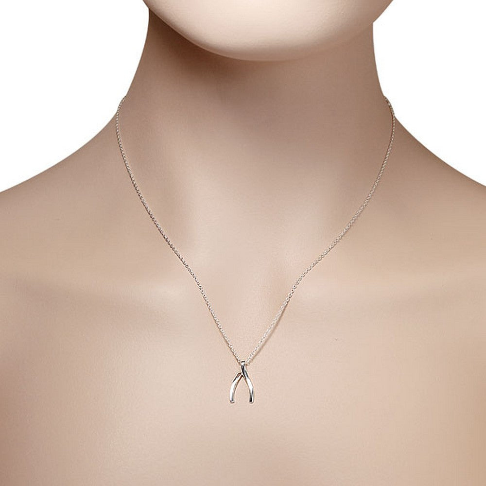 925 Sterling Silver Classic Polished Wishbone Womens Girls Pendant Necklace