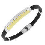 Stainless Steel Black Rubber Silicone Silver Gold-Tone City Skyline Mens Bracelet