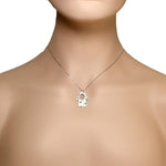 925 Sterling Silver CZ White Blue Enamel Evil Eye Hamsa Pendant Necklace