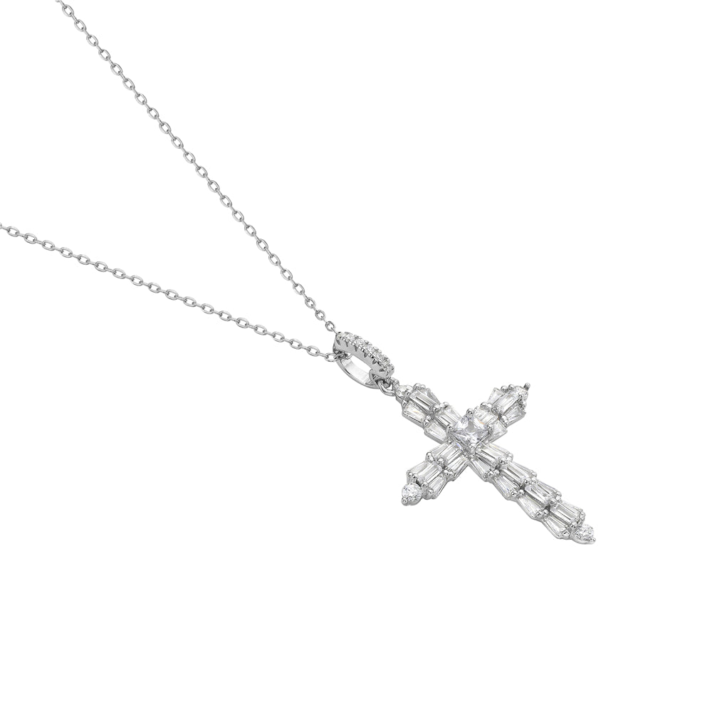 My Daily Styles 925 Sterling Silver Womens or Girls Cubic Zirconia Cross Pendant Necklace And Adjustable Chain 16"-18"