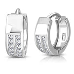 925 Sterling Silver White Clear CZ Hoop Huggie Small Girls Earrings 0.45"