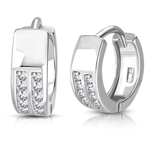 925 Sterling Silver White Clear CZ Hoop Huggie Small Girls Earrings 0.45"
