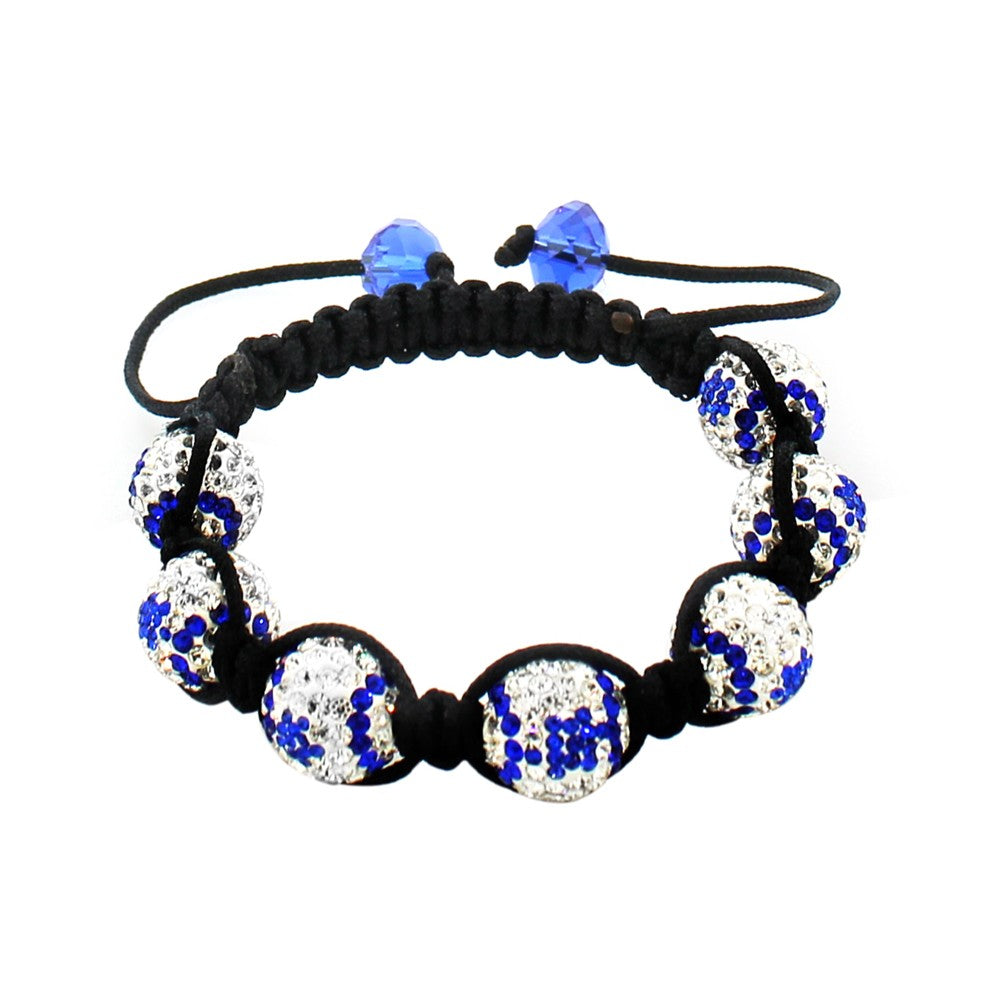 Blue Black White CZ Cord Macrame Beaded Star of David Israel Flag Bracelet