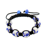 Blue Black White CZ Cord Macrame Beaded Star of David Israel Flag Bracelet