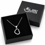 925 Sterling Silver Open Heart Love Charm CZ Pendant Necklace
