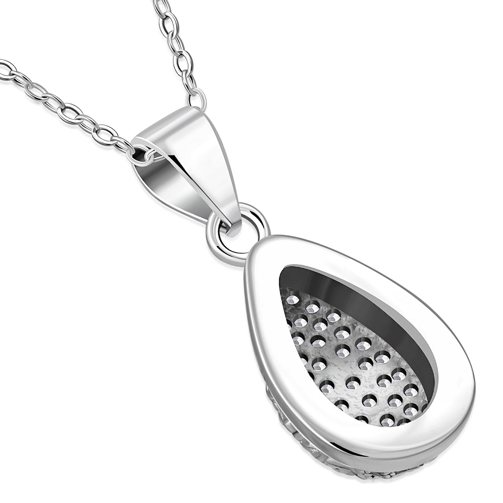 925 Sterling Silver White Clear CZ Teardrop Stud Earrings Pendant Necklace Set