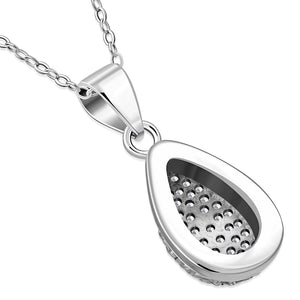925 Sterling Silver White Clear CZ Teardrop Stud Earrings Pendant Necklace Set