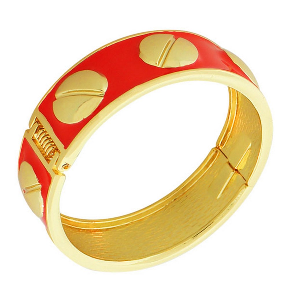 Fashion Alloy Yellow Gold-Tone Red Orange Enamel Bangle Bracelet