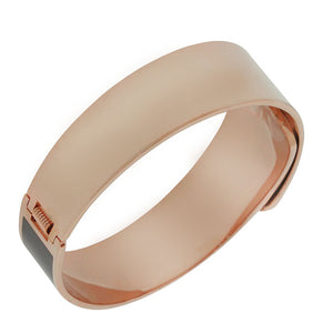Stainless Steel Rose Gold-Tone Black Large Statement Bracelet Bangle