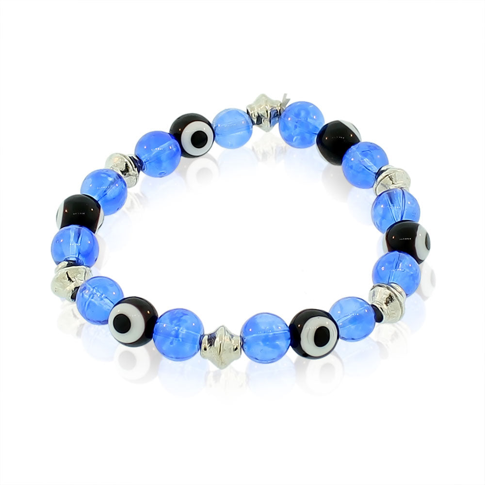 Glass Beaded Black Blue Evil Eye Protection Stretch Bangle Bracelet